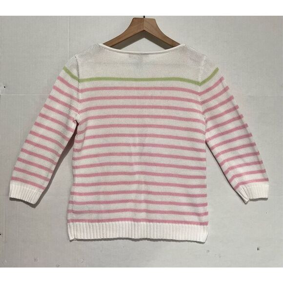 Vintage Lauren Ralph Lauren Petite   Pink Striped Sweater   Sz PM - Picture 2 of 4